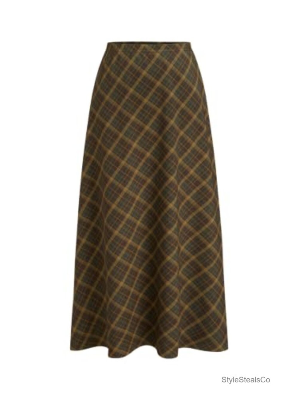 Plaid Maxi Skirt A-Line High Rise Polyester Blend Casual